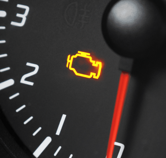 Check engine light, auto repair in Lansing, MI by Jerry’s Automotive. Image of an illuminated malfunction indicator lamp on a vehicle dashboard, signaling the need for professional engine diagnostics and repair.